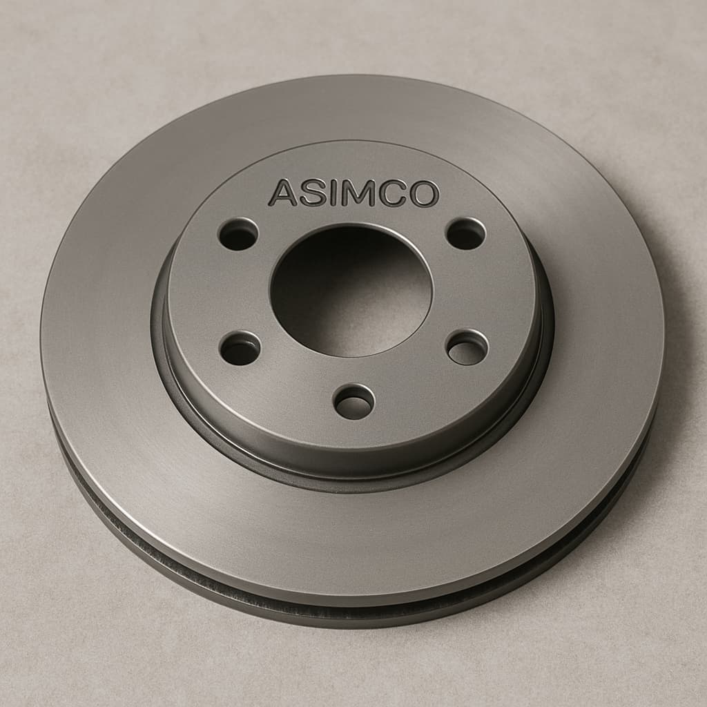در تصویر، دیسک ترمز برند آسمکو (ASIMCO) قابل مشاهده است که با طراحی دقیق و کیفیت ساخت بالا، برای عملکرد مطمئن سیستم ترمز خودروهای سواری تولید شده است. این دیسک مناسب رانندگی روزمره در شرایط مختلف جادهای است.